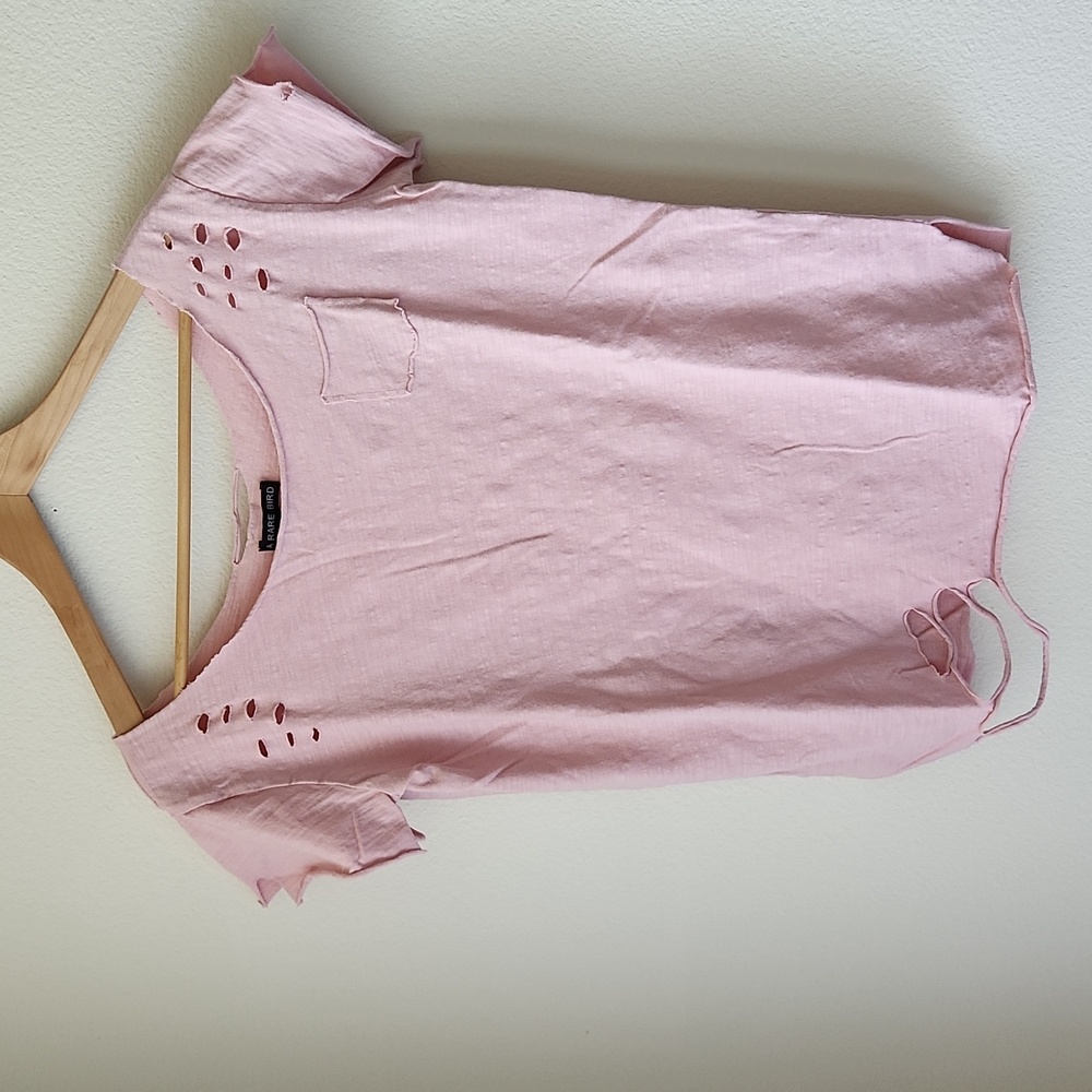 A Rare Bird pink tee 100% Cotton Women Sz S/M Distressed Style Festival Season